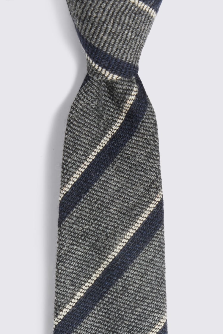 Italian Charcoal & Navy Wool Stripe Tie