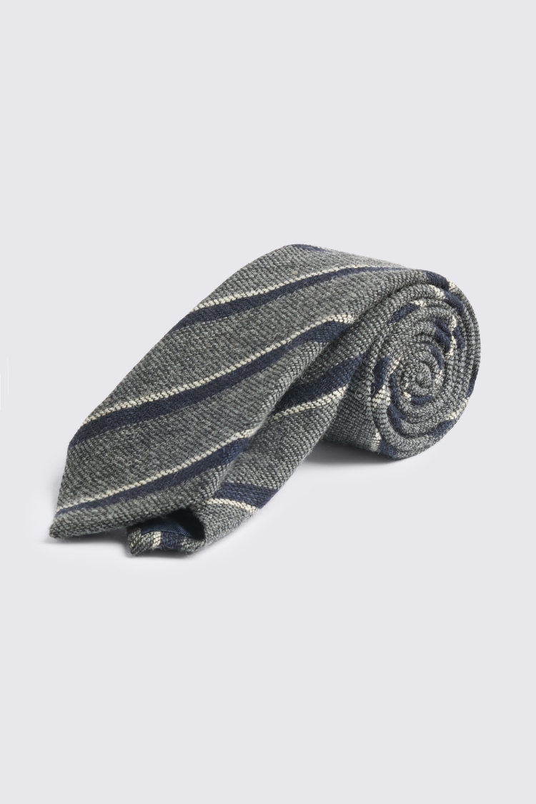 Italian Charcoal & Navy Wool Stripe Tie