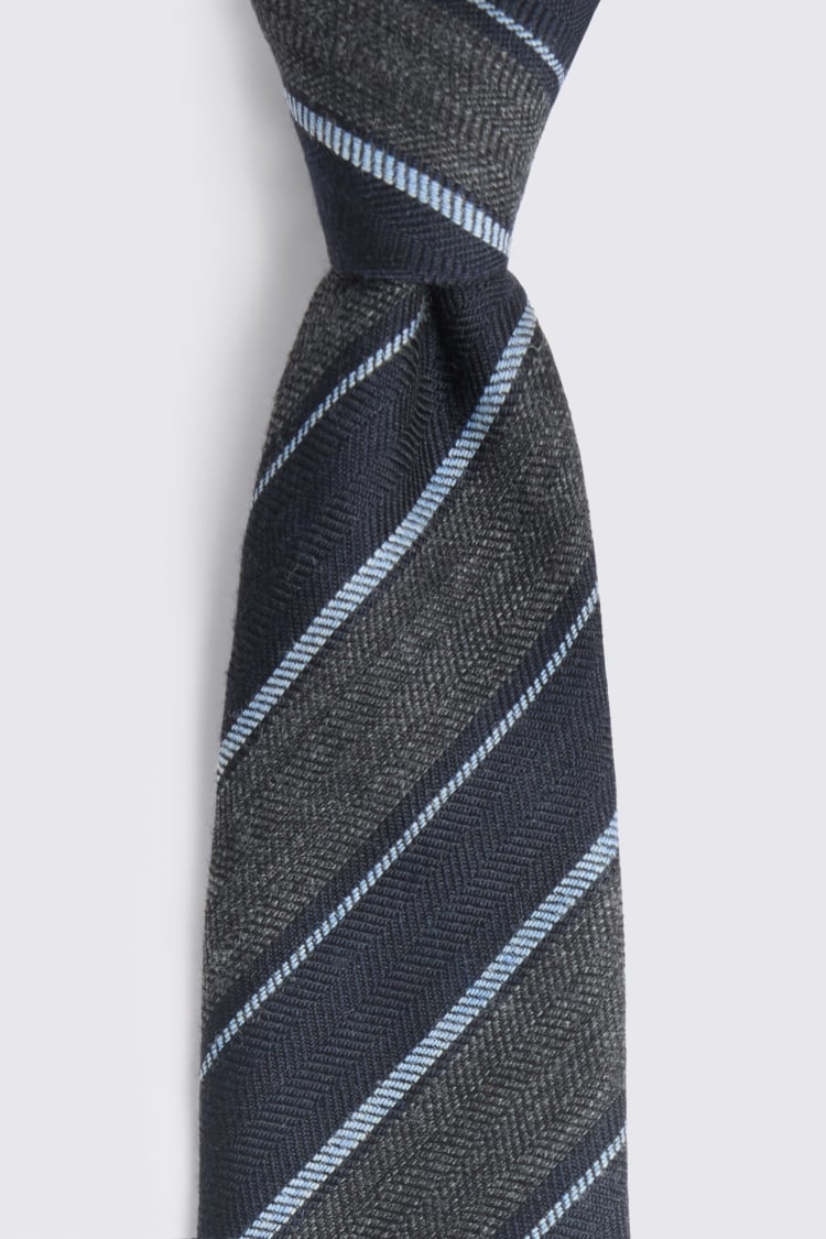 Italian Dark Grey & Light Blue Stripe Tie