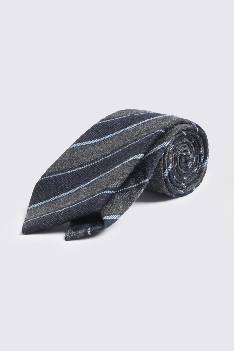 Italian Dark Grey & Light Blue Stripe Tie
