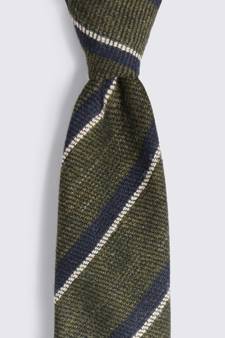 Italian Dark Green & Navy Wool Stripe Tie