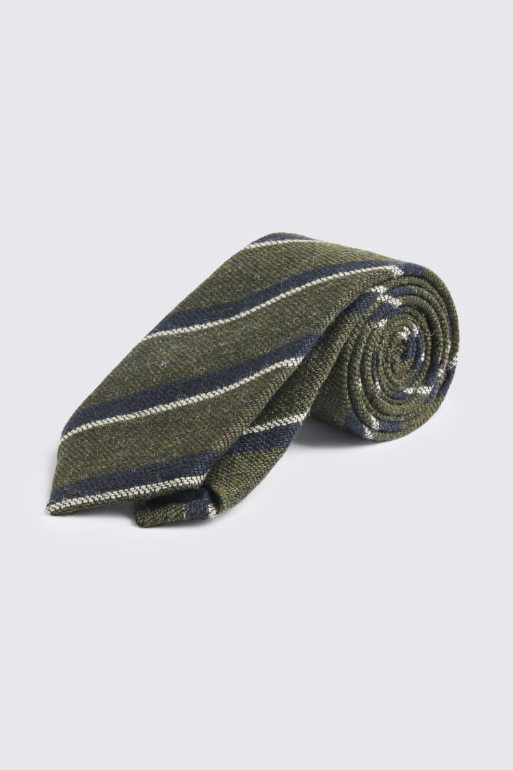 Italian Dark Green & Navy Wool Stripe Tie