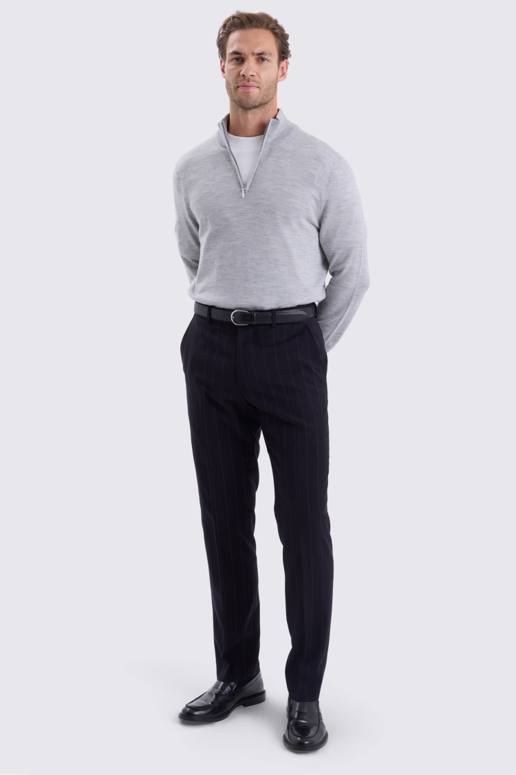 Light Grey Merino- Blend Zip-Neck Jumper