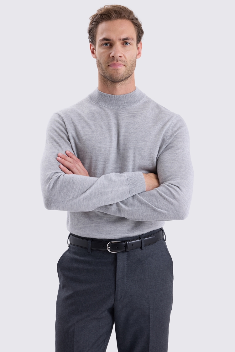 Light Grey Merino Mock-Neck Jumper