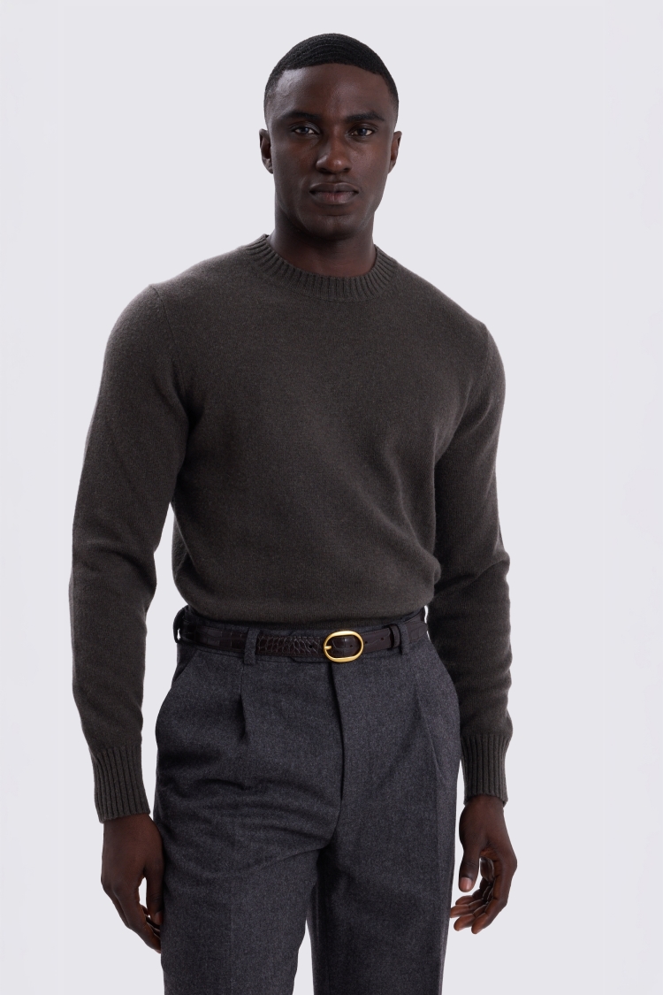 Khaki Lambswool Crew Neck