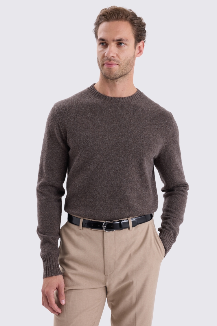 Dark Taupe Lambswool Crew Neck