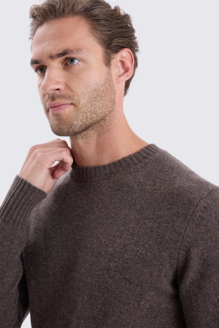 Dark Taupe Lambswool Crew Neck