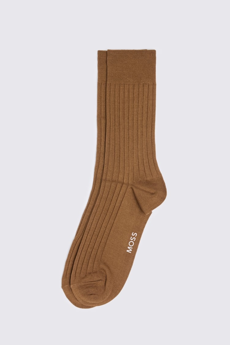 Dark Sand Ribbed Mercerised Socks