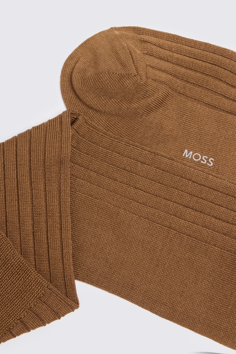 Dark Sand Ribbed Mercerised Socks