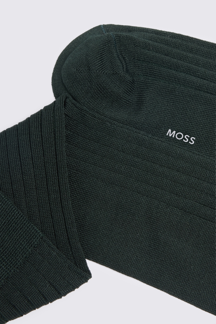 Dark Green Ribbed Mercerised Socks