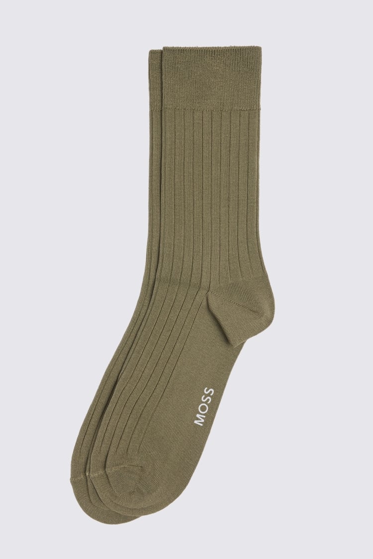 Light Khaki Ribbed Mercerised Socks