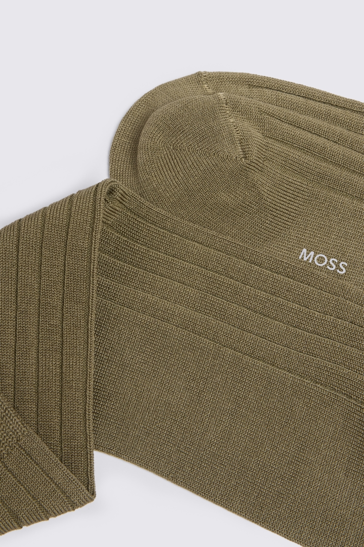 Light Khaki Ribbed Mercerised Socks
