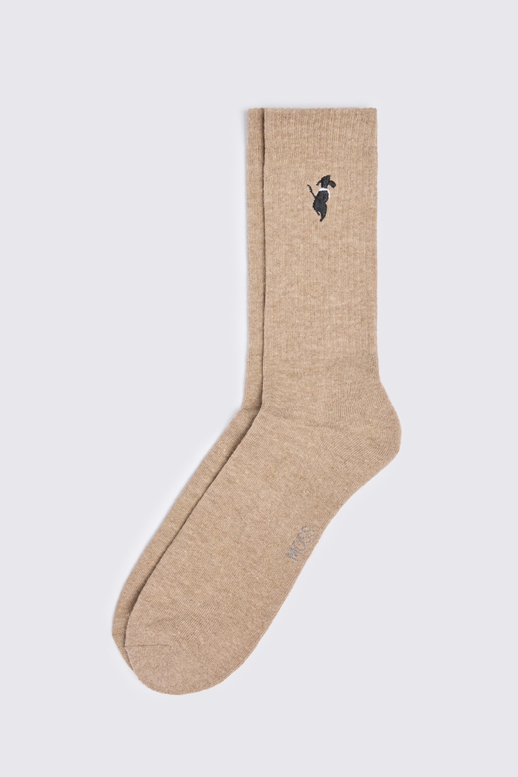 Oatmeal Dog Embroidered Ribbed Socks