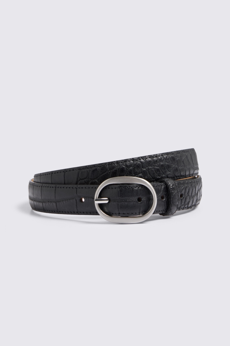 Italian Black Croc Leather Belt