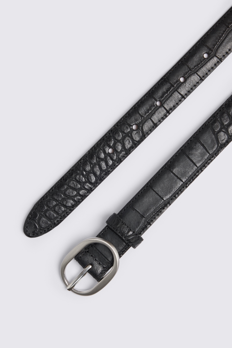 Italian Black Croc Leather Belt