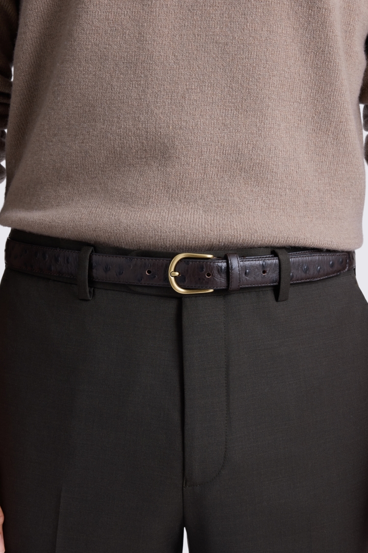 Italian Brown Ostrich-Effect Leather Belt