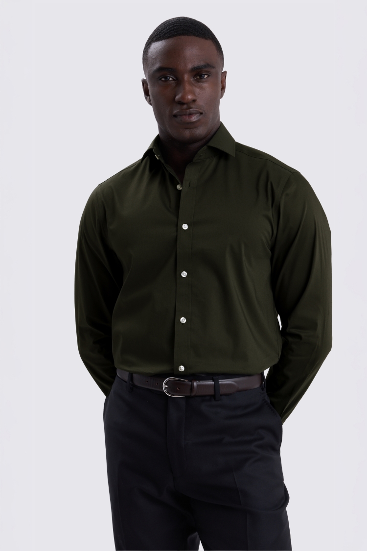 Tailored Fit Dark Green Stretch Shirt