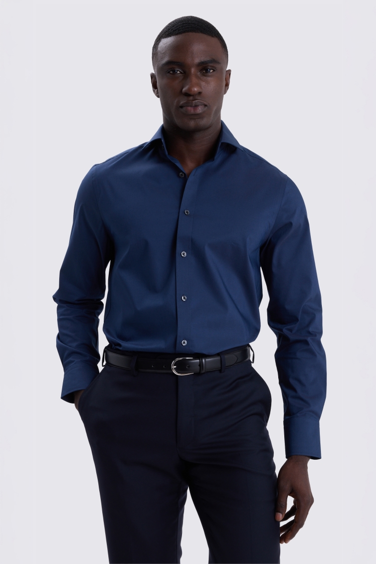Tailored Fit Dark Blue Stretch Shirt