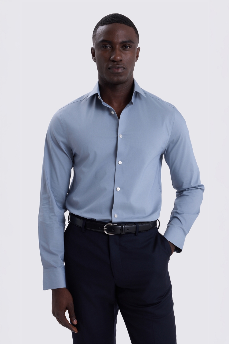 Slim Fit Mid Blue Stretch Shirt