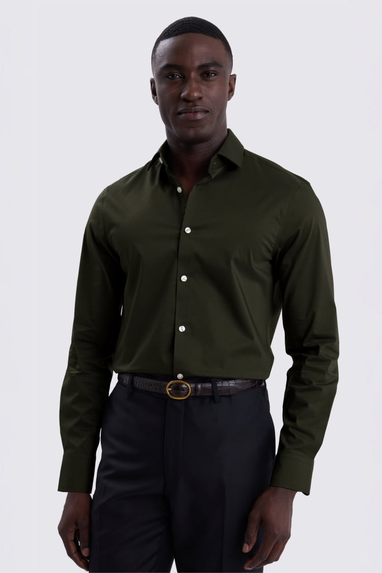 Slim Fit Dark Green Stretch Shirt