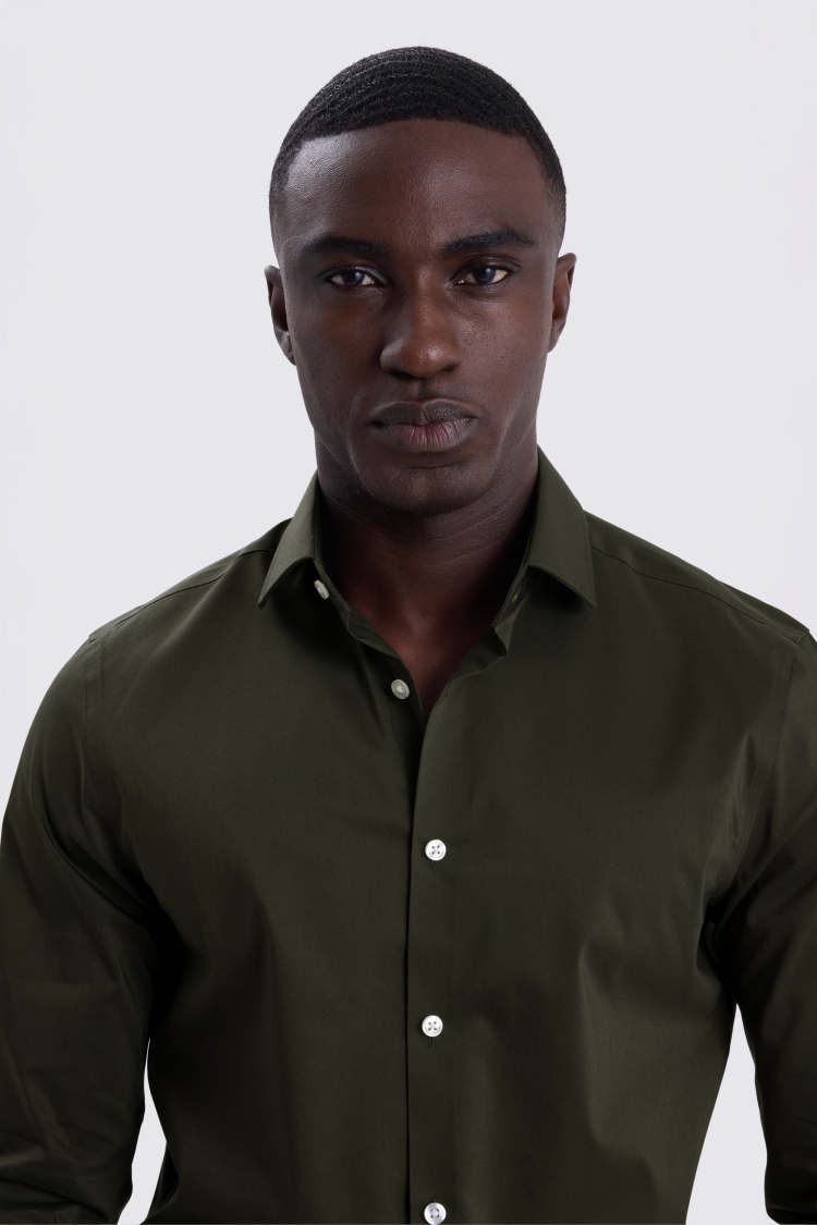 Slim Fit Dark Green Stretch Shirt