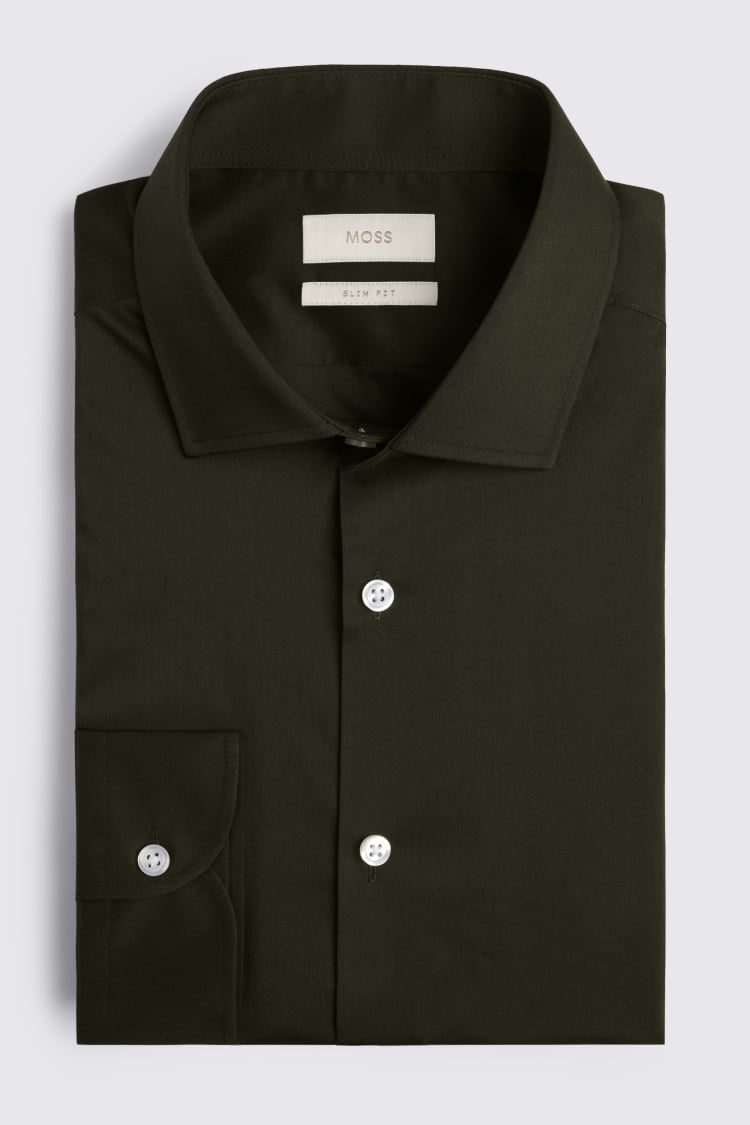 Slim Fit Dark Green Stretch Shirt