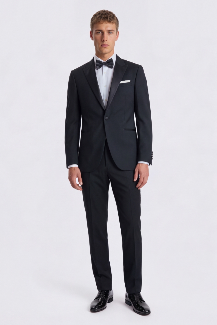 Tailored Fit Black Peak Lapel Tuxedo Suit