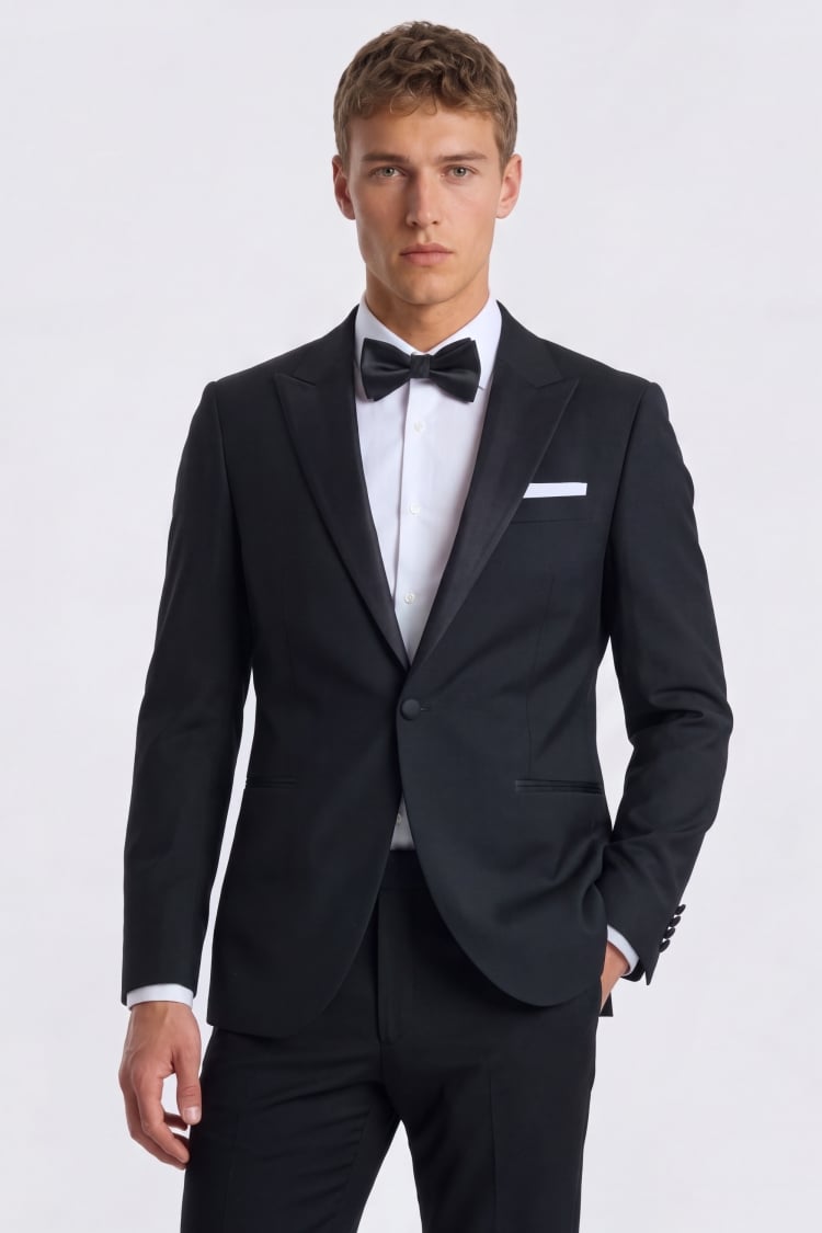 Tailored Fit Black Peak Lapel Tuxedo Suit
