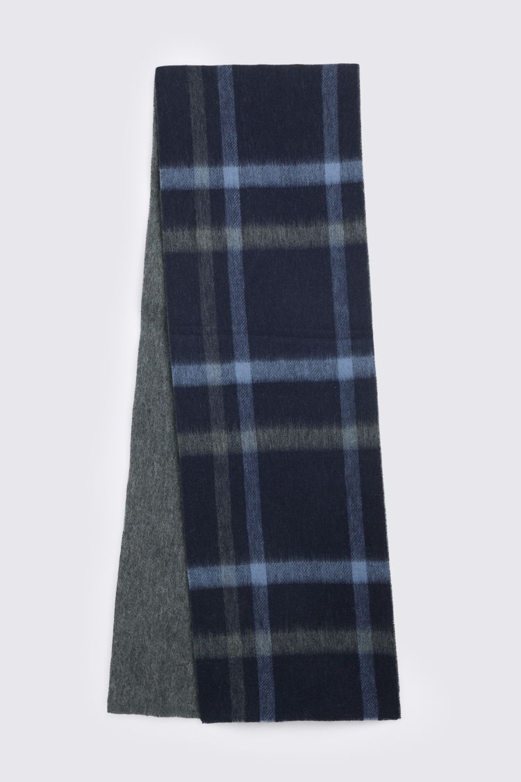 Black Blue Cashmere Wool Reversible Scarf
