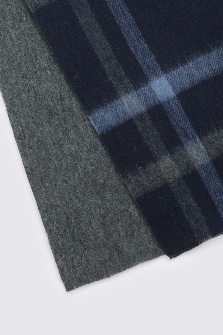 Black Blue Cashmere Wool Reversible Scarf
