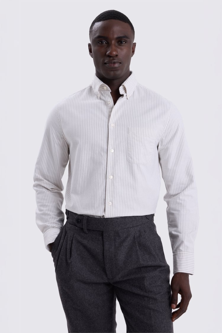 Taupe Stripe Washed Cotton Oxford Shirt