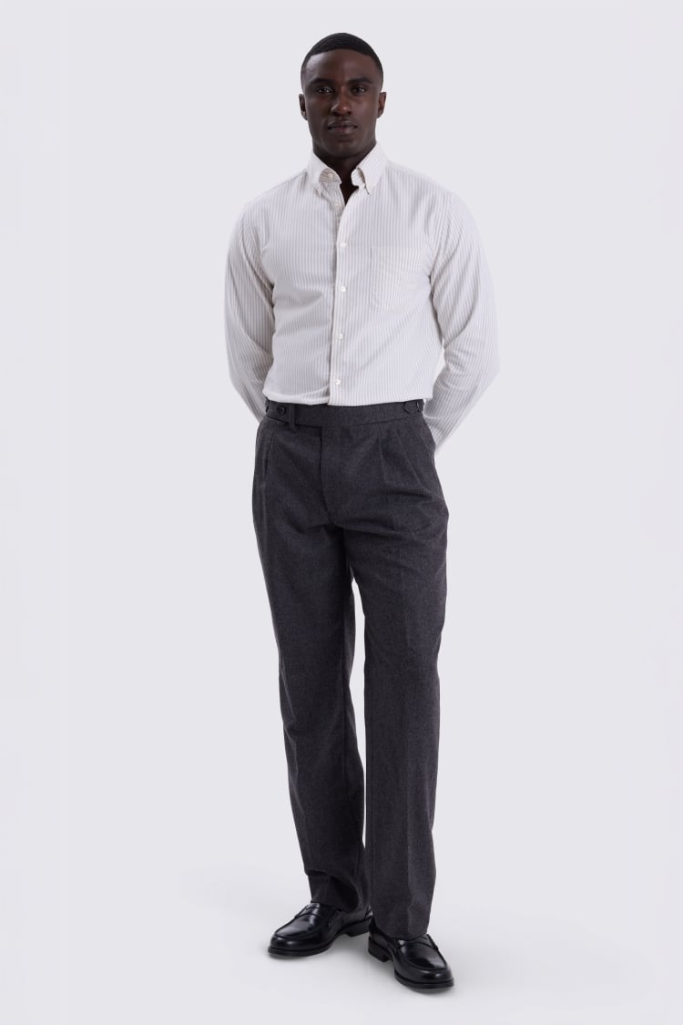Taupe Stripe Washed Cotton Oxford Shirt