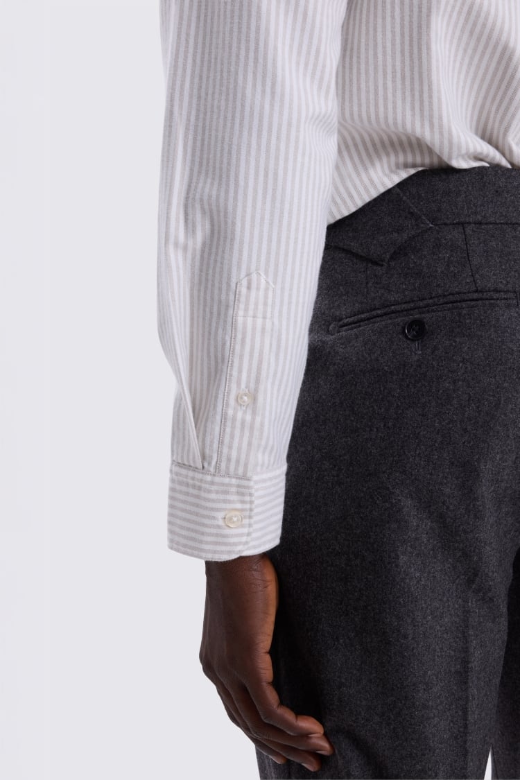 Taupe Stripe Washed Cotton Oxford Shirt