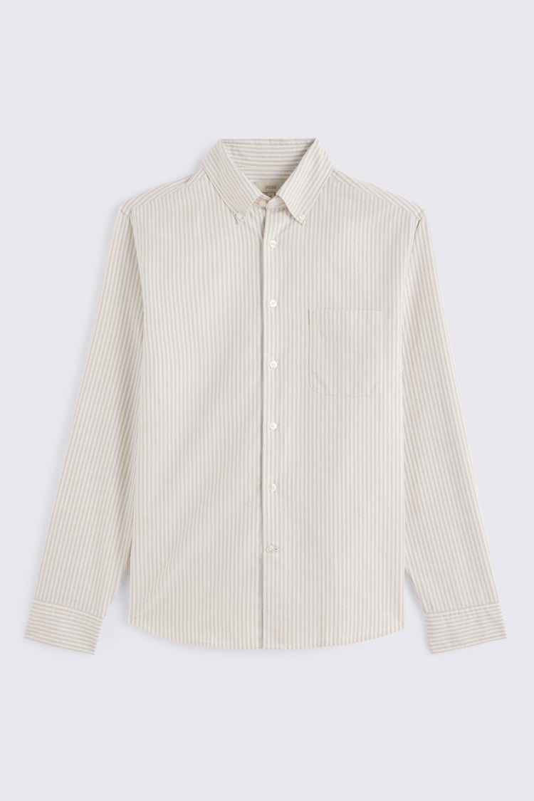 Taupe Stripe Washed Oxford Shirt