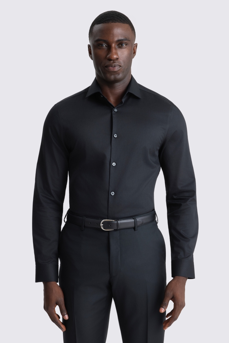 Slim Fit Black Dobby Shirt