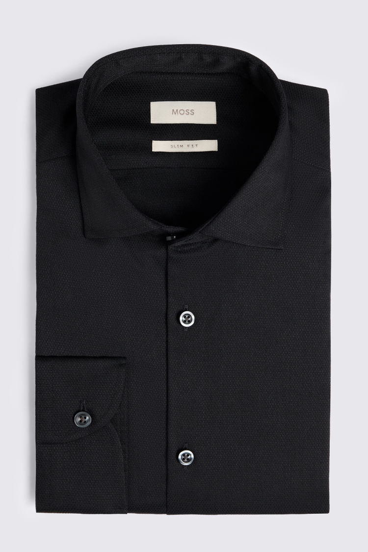 Slim Fit Black Dobby Shirt