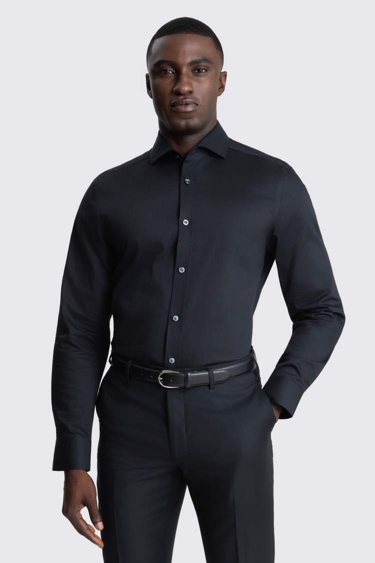 Tailored Fit Black Twill Shirt