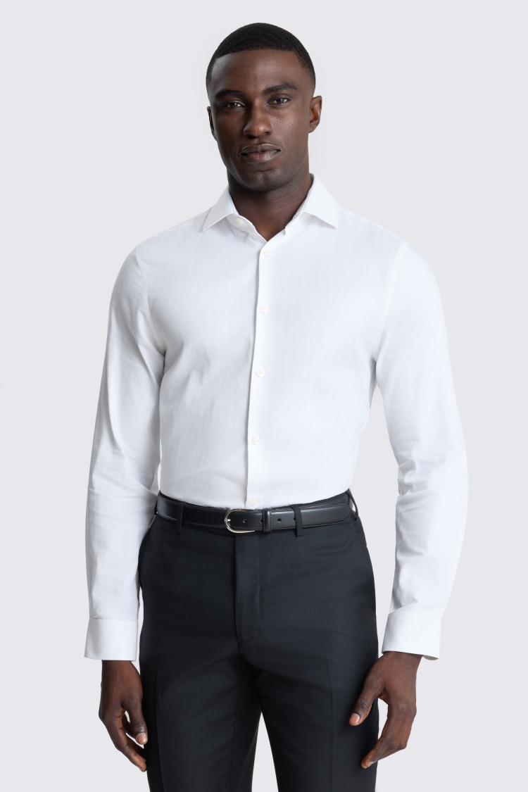 Slim Fit White Herringbone Shirt