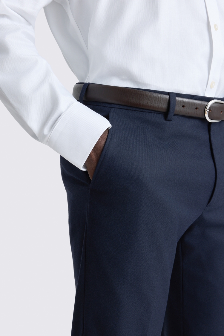 Slim Fit Navy Flannel Trousers 