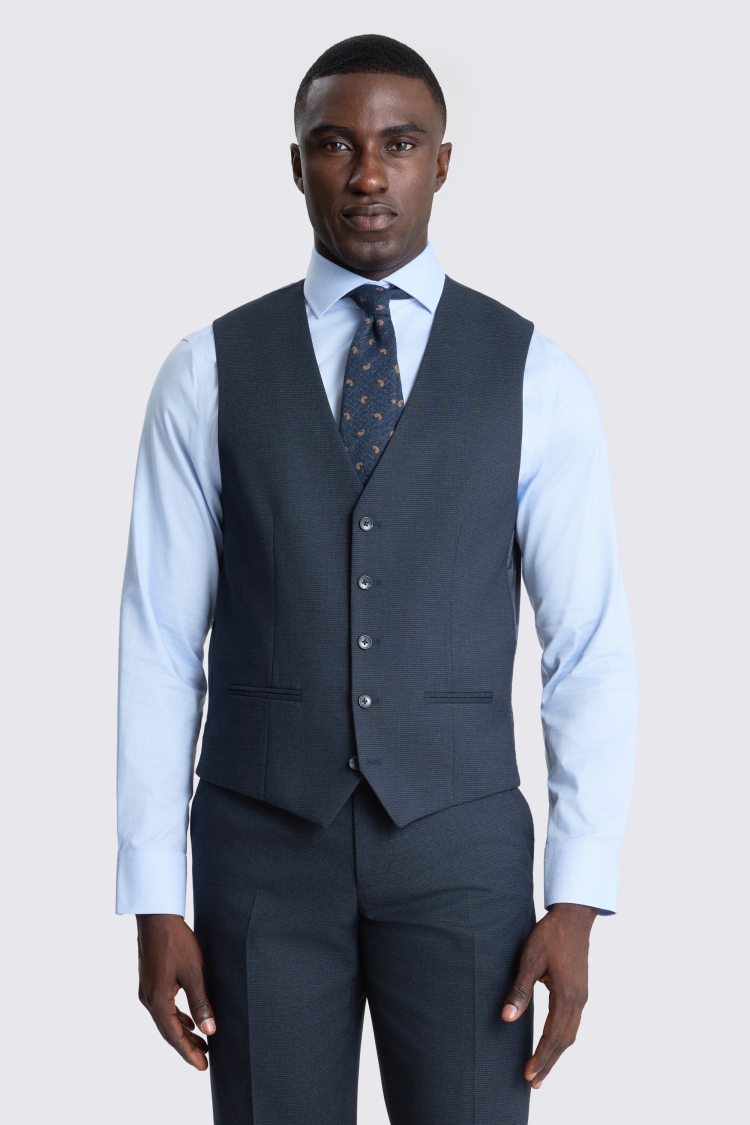 Tailored Fit Dark navy Puppytootth Waistcoat 
