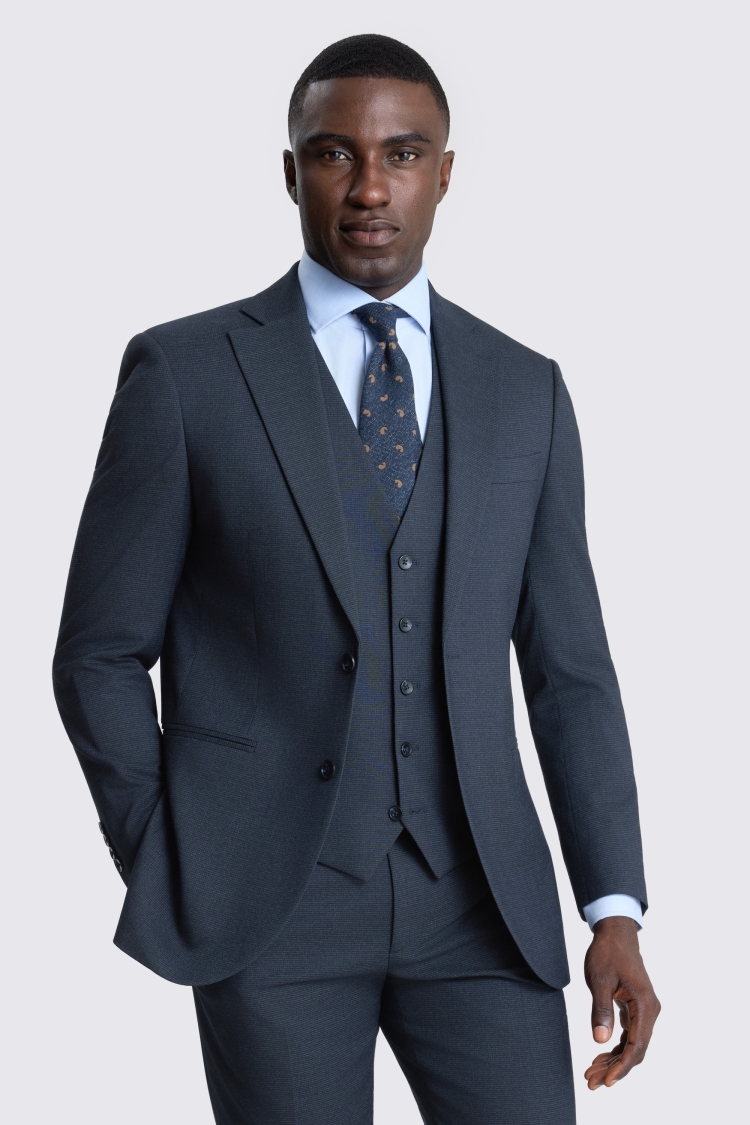 Tailored Fit Dark Navy Puppytooth Suit Jacket 
