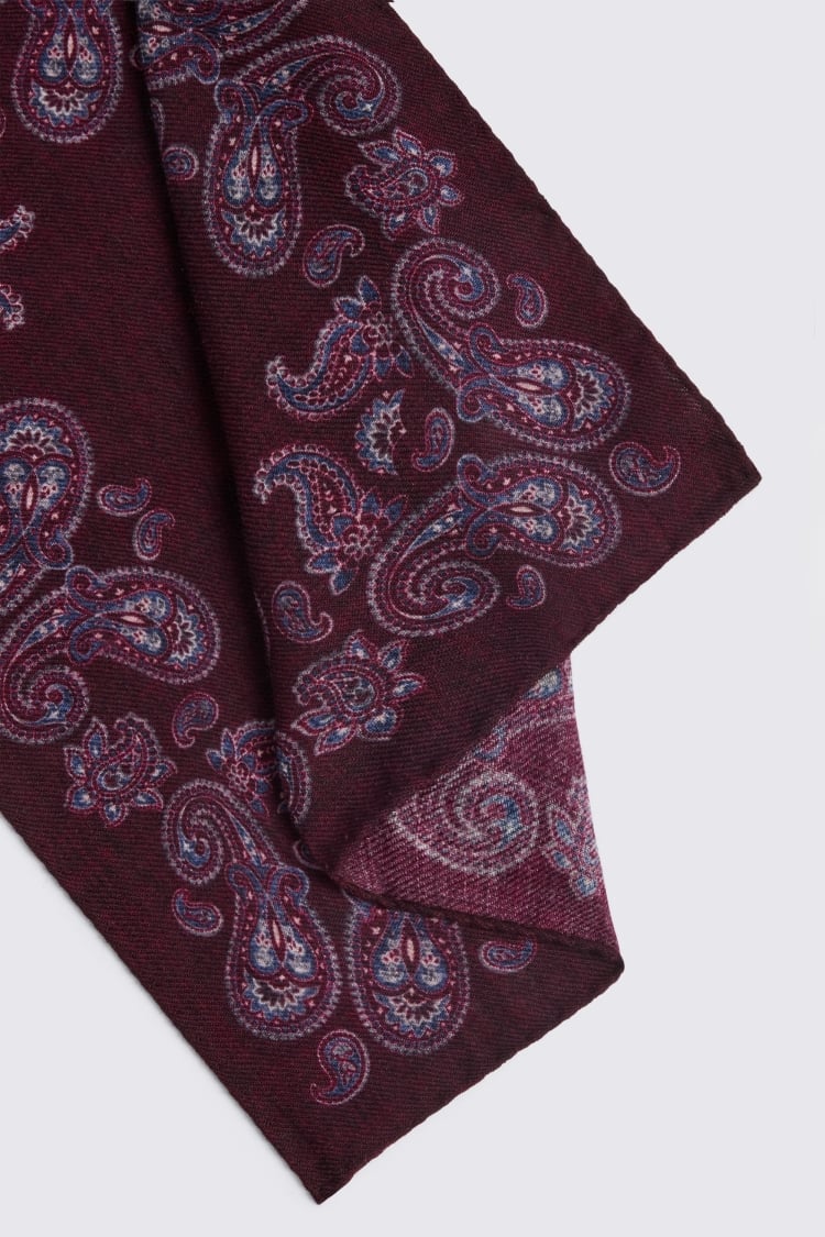 Bottinelli Burgundy Paisley Wool Pocket Square