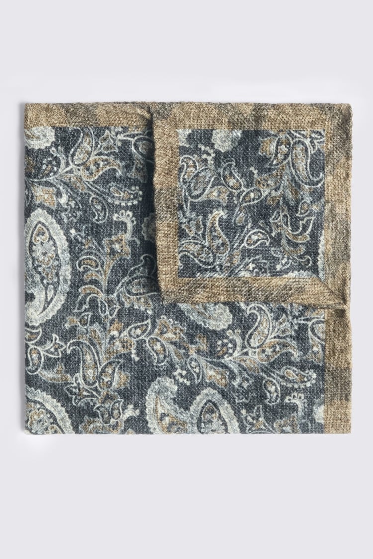 Bottinelli Charcoal Double Faced Wool Pocket Square