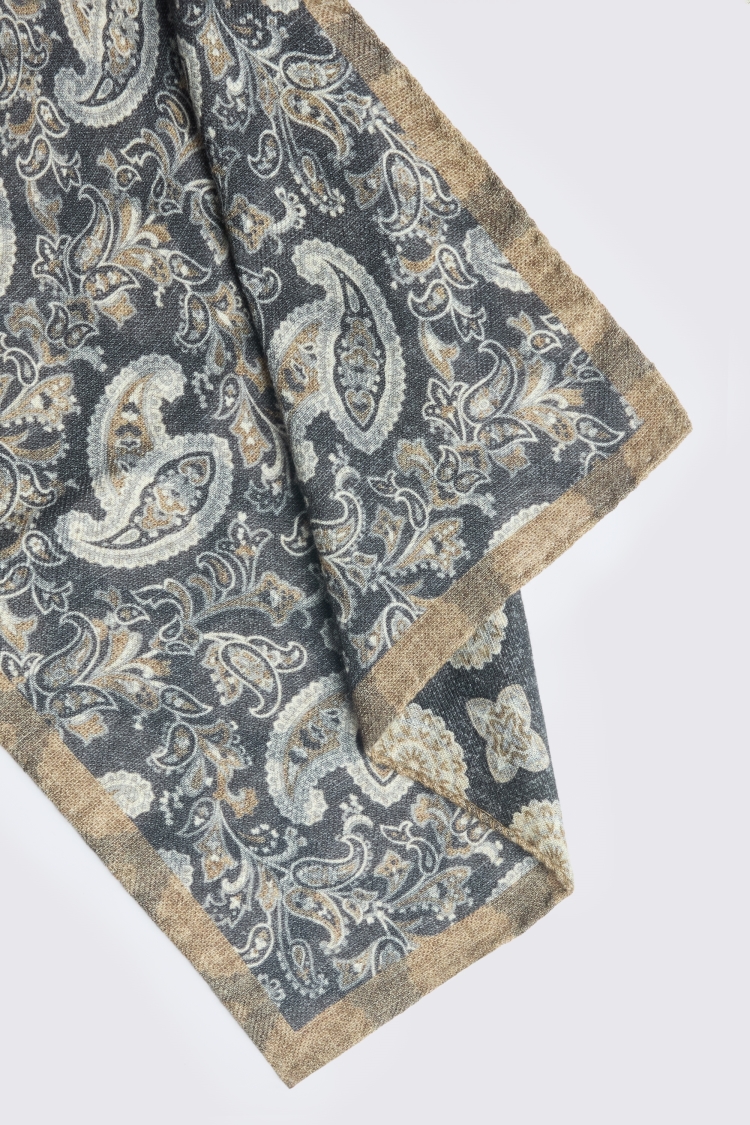 Bottinelli Charcoal Double Faced Wool Pocket Square
