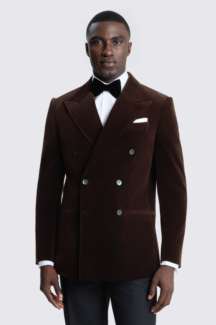 Relaxed Fit Brown Velvet Suit Jacket 