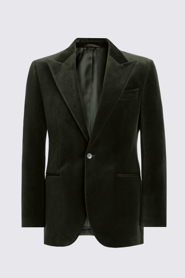 Tailored Fit Dark Olive Velvet Jacket