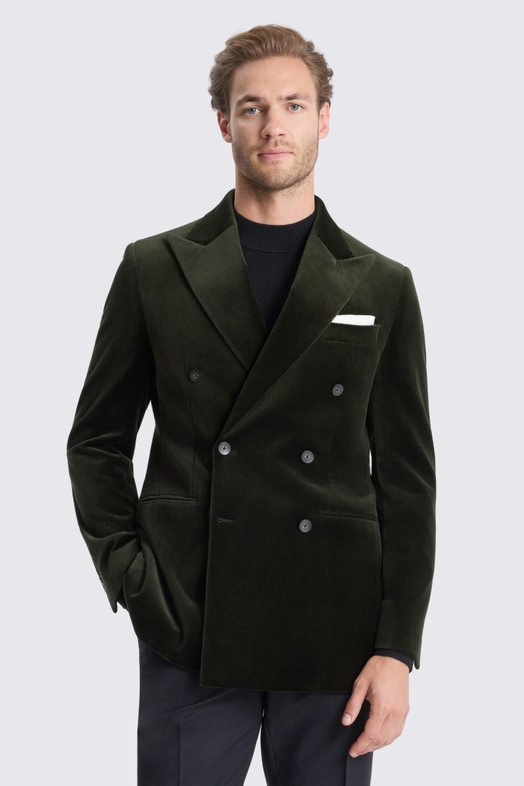 Tailored Fit Dark Olive Velvet Jacket