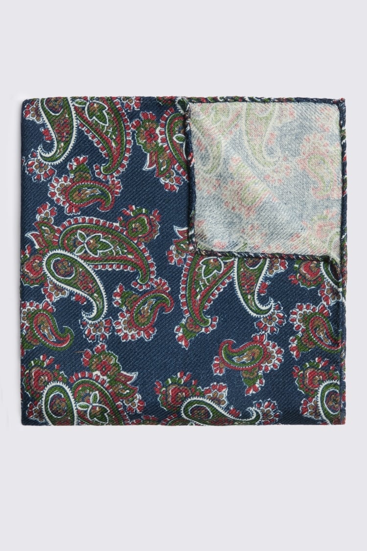 Italian Navy Green Paisley Pocket Square