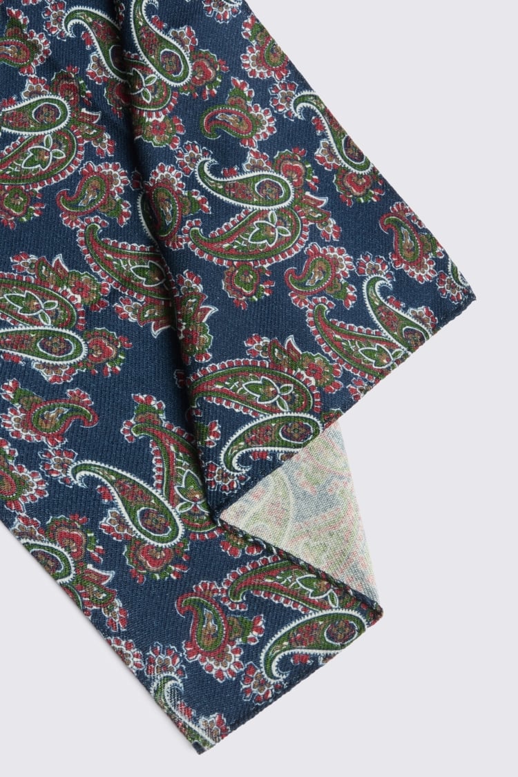 Italian Navy Green Paisley Pocket Square