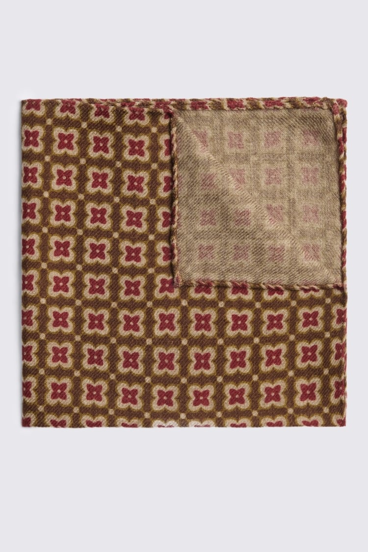 Italian Mid Brown Raspberry Medallion Pocket Square